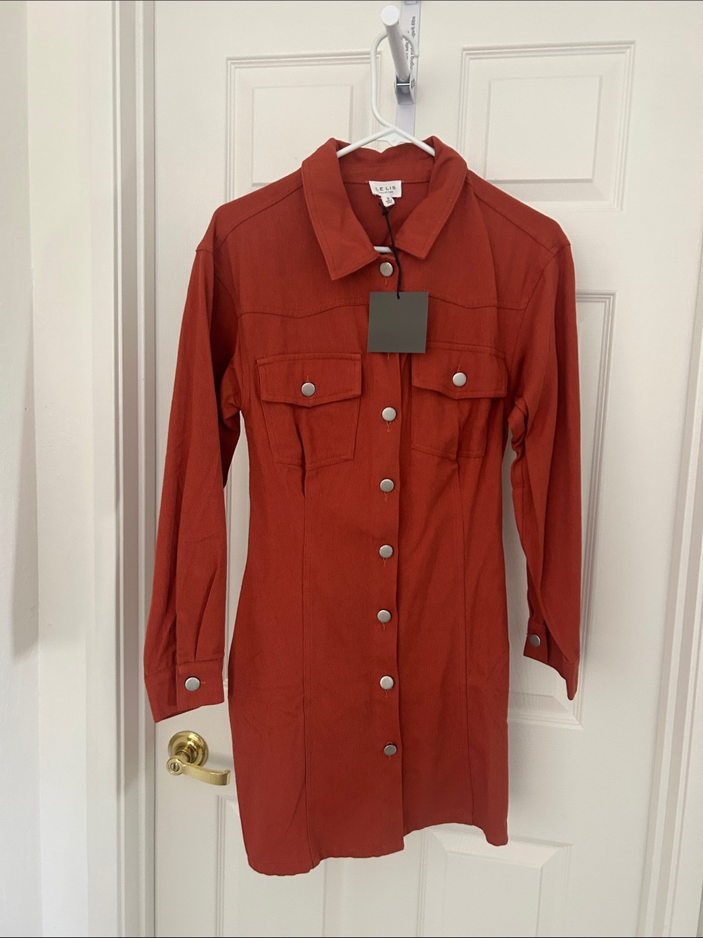 Le Lis Rust Button-Front Long Sleeve Shirt Dress